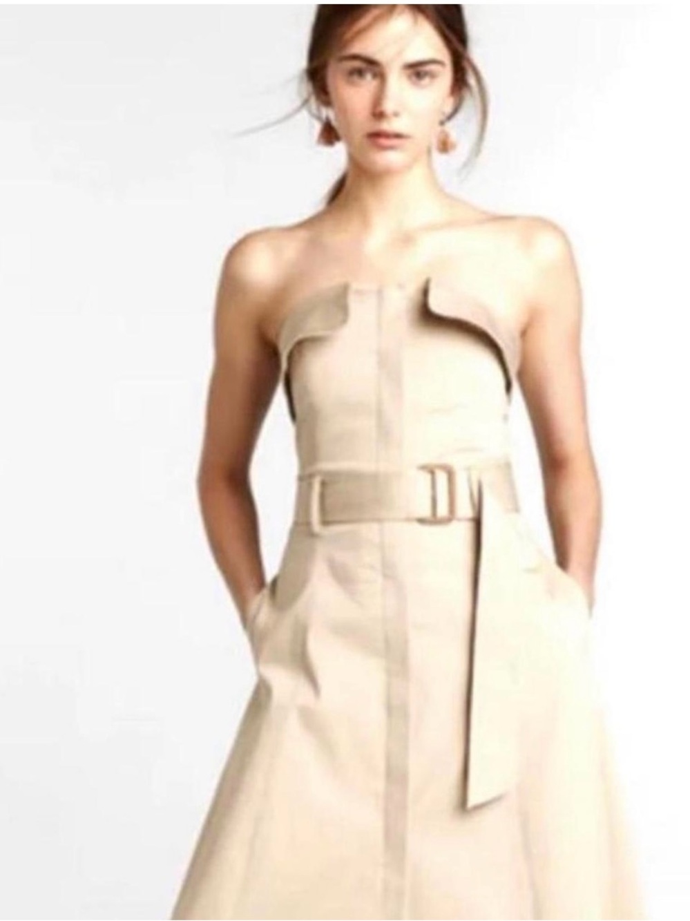NWOT BR Sz 4 Strapless Khaki Belted A-Line Dress